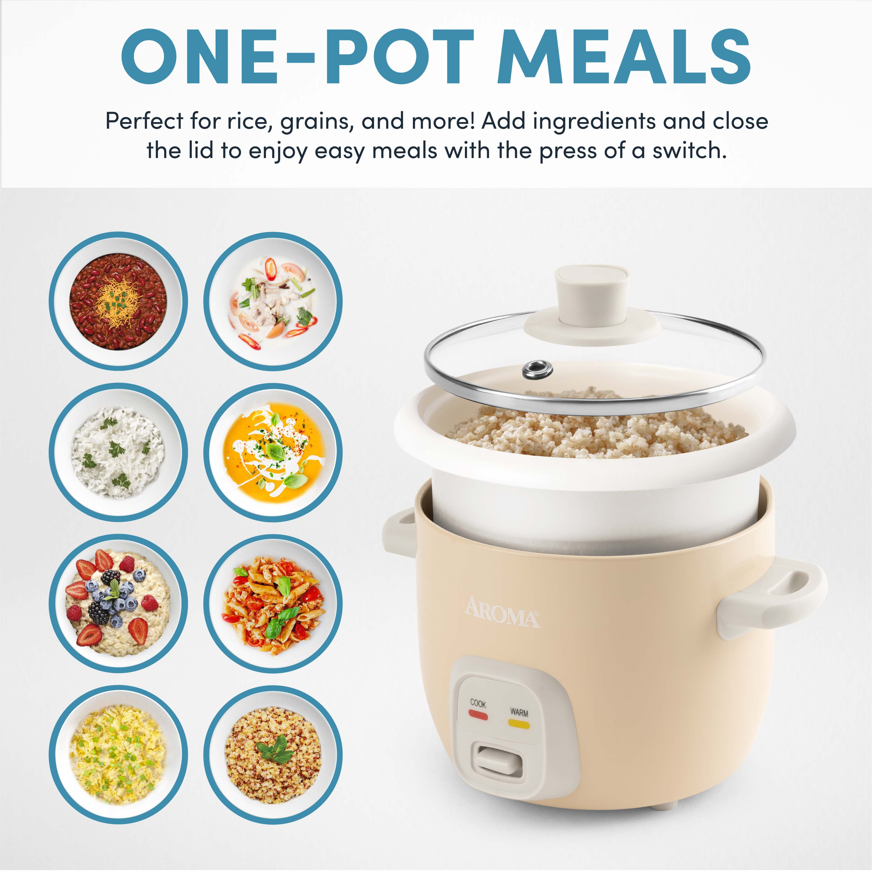 Aroma 4-Cups (Cooked) / 1Qt. Rice & Grain Cooker ARC-302NGMT