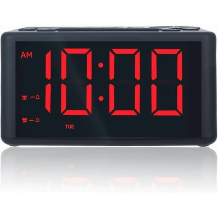Digital Alarm Clock Radio with AM/FM Radio Presets Dual Alarms Weekday / Weekend Alarm Snooze Sleep Timer Dimmable Red LED Screen for Bedrooms living rooms kitchens offices etc (Red)
