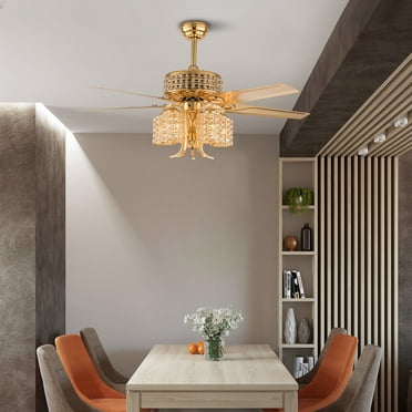 52" LED Luxury Crystal Ceiling Fan Light Chandelier Pendant Lamp Remote 3 Speed