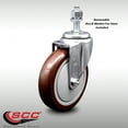 thumbnail image 2 of 5 Inch SS Maroon Polyurethane Wheel Swivel 12mm Threaded Stem Caster SCC, 2 of 2