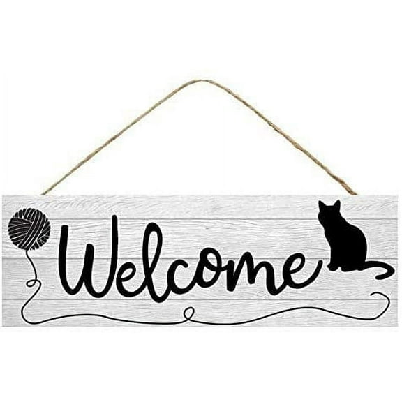 Black Cat Wooden Welcome Sign - 15" x 5", Cat Love Decoration, Wreath, Yard Decoration, Home, Kitchen, Front Door, Patio, Halloween, Cat Lady Sign, Pet Store, Christmas