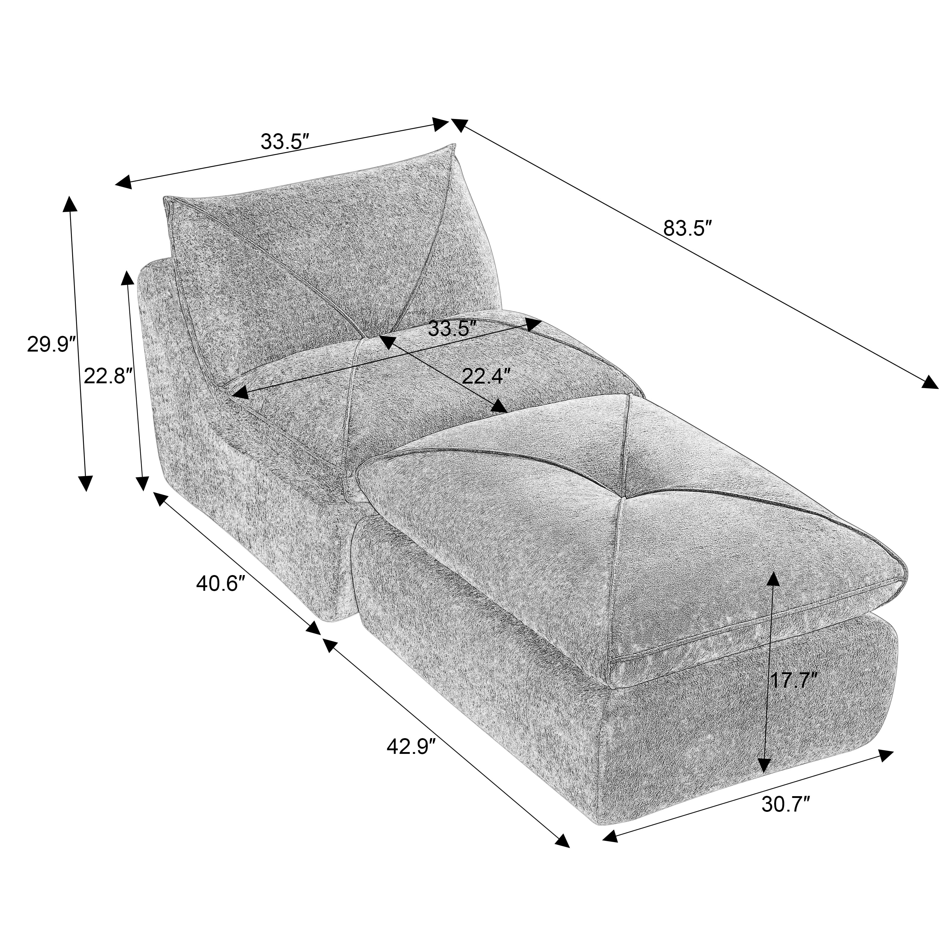 Modern Minimalist Chenille Modular Sectional Sofa, Spacious Comfort Living Room Couch with Ottoman Footrest, Multi‑Functional Sofa for Family & Apartment Use