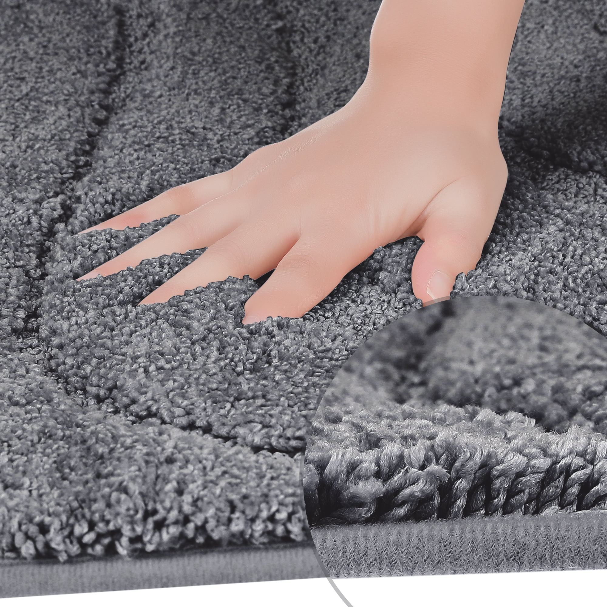 Unique Bargains 2 Pcs Geometry Absorbent Bathroom Rug Light Gray/Dark Gray 20" x 32"