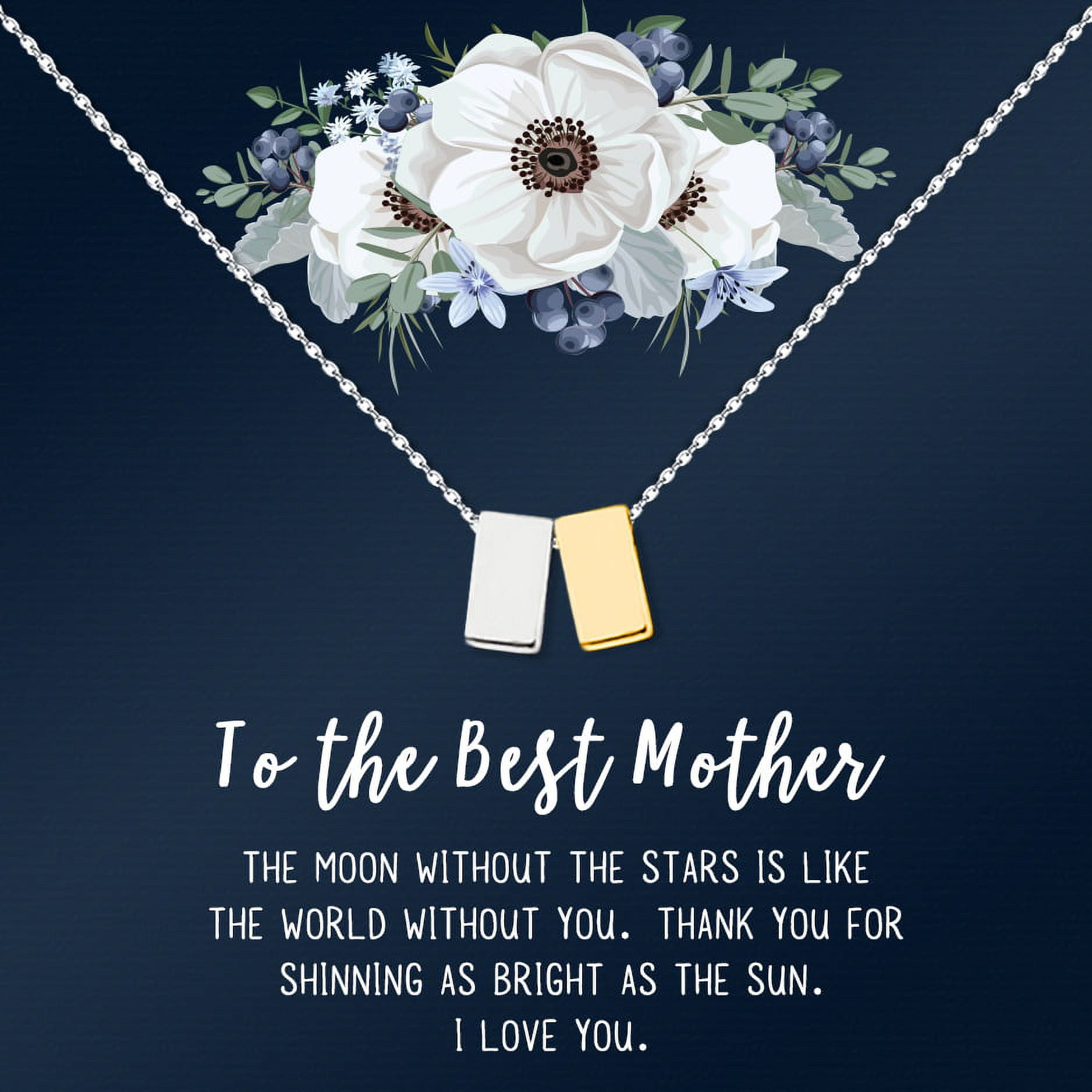 To The Best Mother Mother's Day Gift, Gift for Her, Gift for Her, Mother's Day Jewelry with Card, Card and Necklace Set for Mother's Day, Gift for Mom [Silver-Gold Cube, No-Personalized Card]