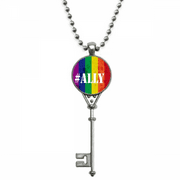Ally LGBT Rainbow Pattern Pendant Vintage Necklace Silver Key Jewelry