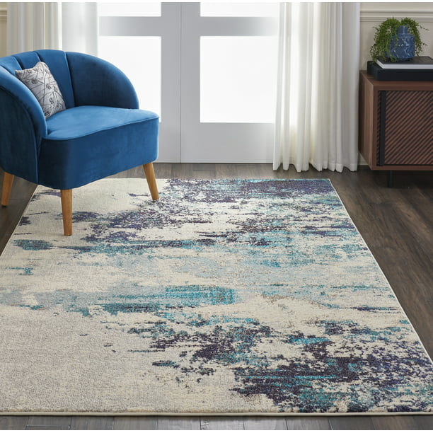 Nourison Celestial Beach Abstract Ivory, Teal Colored Area Rugs