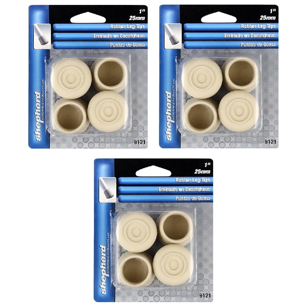 Shepherd Hardware Rubber Leg Tips 1 in Furniture Protectors 4 Count White, 3-Pack