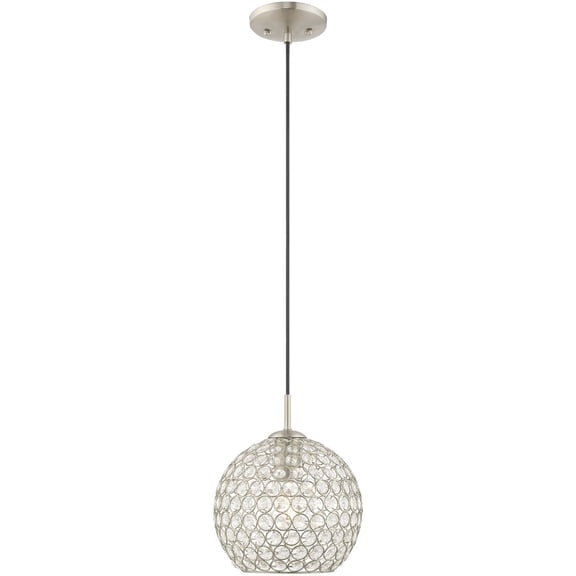 1 Light Brushed Nickel Mini Pendant with Clear Crystals Shade