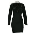 thumbnail image 6 of SAYOO Women Sexy Cut Out Mini Dress Long Bell Sleeve Halter Neck Low Cut Bandage Short Dress Bodycon Party Clubwear, 6 of 9