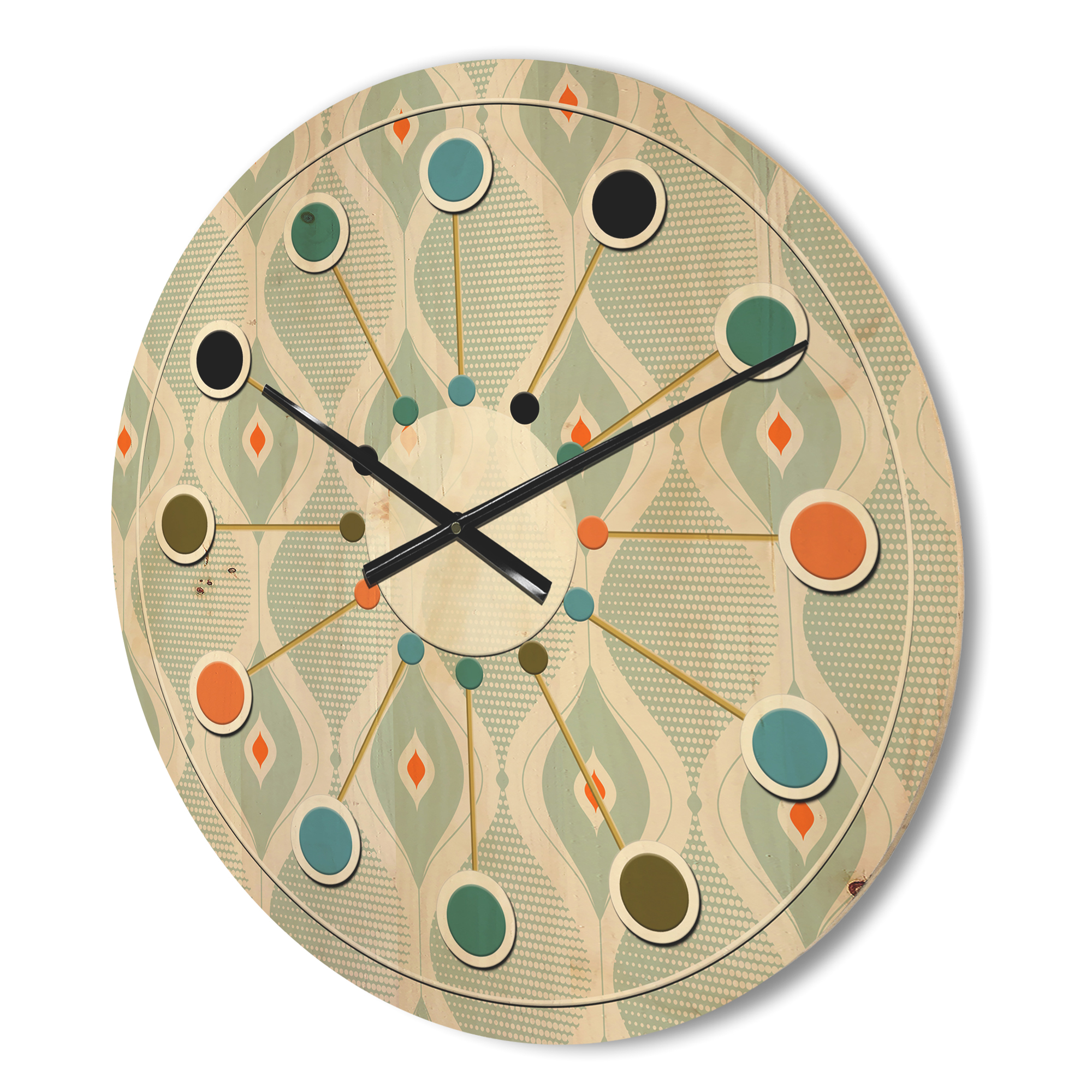 Designart 'Abstract Retro Drops VII' Mid-Century Modern Wood Wall Clock
