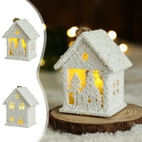 OEFNTAC LED Christmas Village House Set Resin Mini Figurine 2.2x1.7x2.7in DIY Lighted Scene Ornament with Tree & Street Lamp