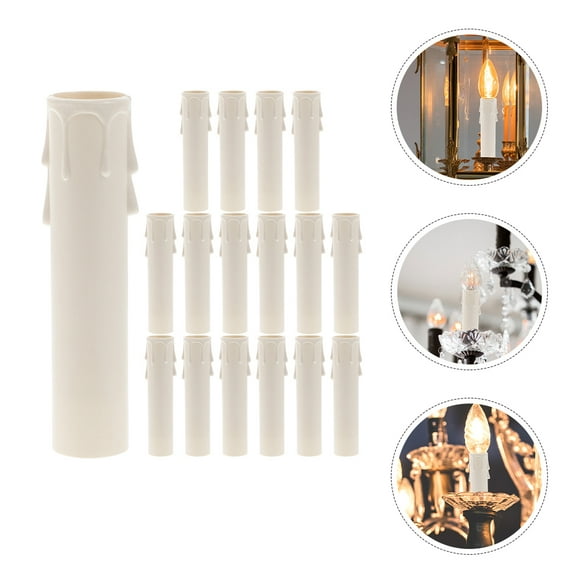 GAXIRE 20Pcs White Candle Sleeve Covers with Wax Drip Effect for Chandelier Light Fixtures