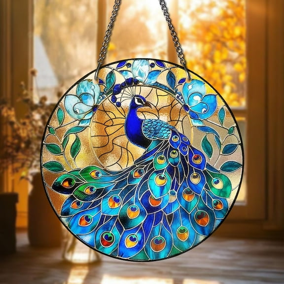 Peacock STAINED GLASS Sun Catcher Elegant Bird Window Hanging Colorful Glass Decor for Home Gift for Nature Bird Lovers Peacook Lover