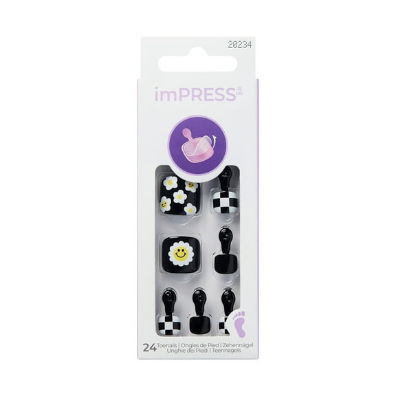 KISS imPRESS Press on Toenails, Design, Cool It Down, Black, Short Squoval, 24 Count