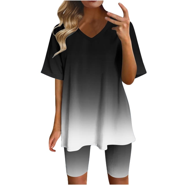 Sous-robe Shorts Femmes Mode Blouse Col en V Manches Courtes Hauts Shorts Ensemble Décontracté Robe d'Été avec Manches pour Femmes Blouses et Hauts Mode