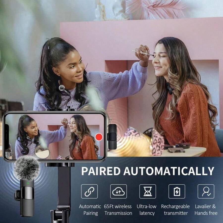 2026 Upgraded Wireless Lavalier Microphones For IPhone, Android- 2 Pack Mini Clip-On Mics With Noise Reduction For Vlog, Recording & Live Streaming