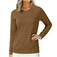 thumbnail image 2 of GuzomFashion Womens Coffee Raglan Sleeve Long Sleeve Shirt - Soft 100% Polyester Crew Neck Top, Slim Fit Ribbed Hem, S-XXXL, Casual Daily Wear & Spring/Fall Layering,Size M, 2 of 6