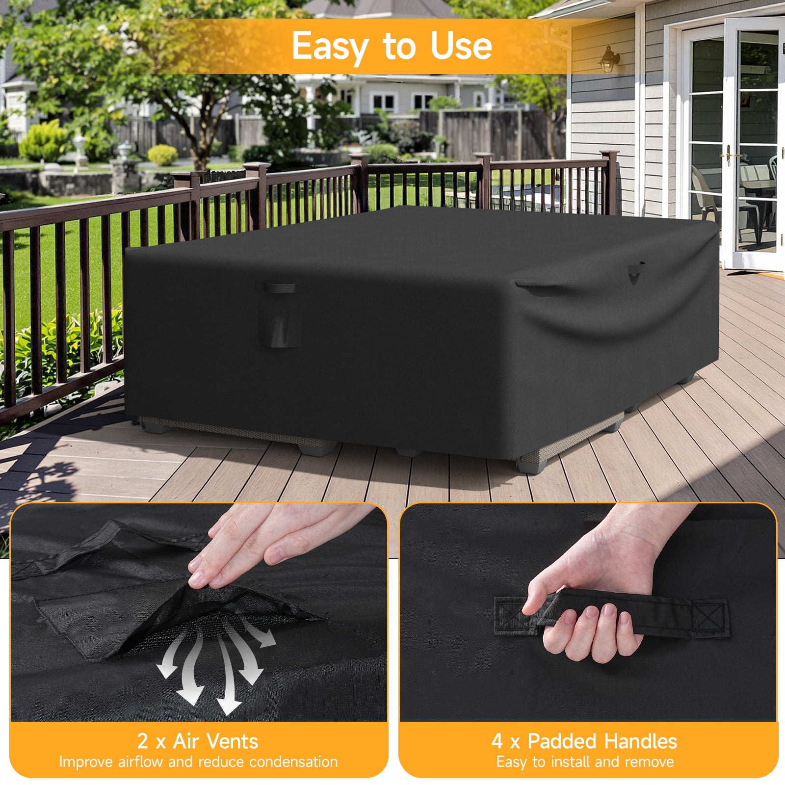 Dovov Patio Furniture Covers, Waterproof Rectangular Outdoor Furniture Covers Heavy Duty Outdoor Couch Sectional Sofa Set Cover Patio Table Covers with 4 Windproof Buckles, 90"x64"x28"
