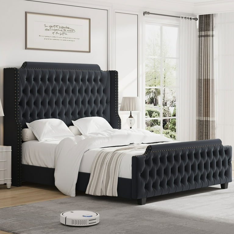 Tall black tufted headboard online