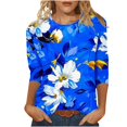 thumbnail image 2 of Nrmvnmi Womens 3/4 Length Sleeve Cotton Tops Casual Floral Print Round Neck Tie Dye Summer Tops Loose Fit Elastic and Lightweight Blouse For Women, 2 of 5