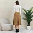 thumbnail image 4 of Faux Suede Midi Skirt for Women Vintage High Waisted A-Line Trendy Fall Winter Business Causal Skirts L, 4 of 8