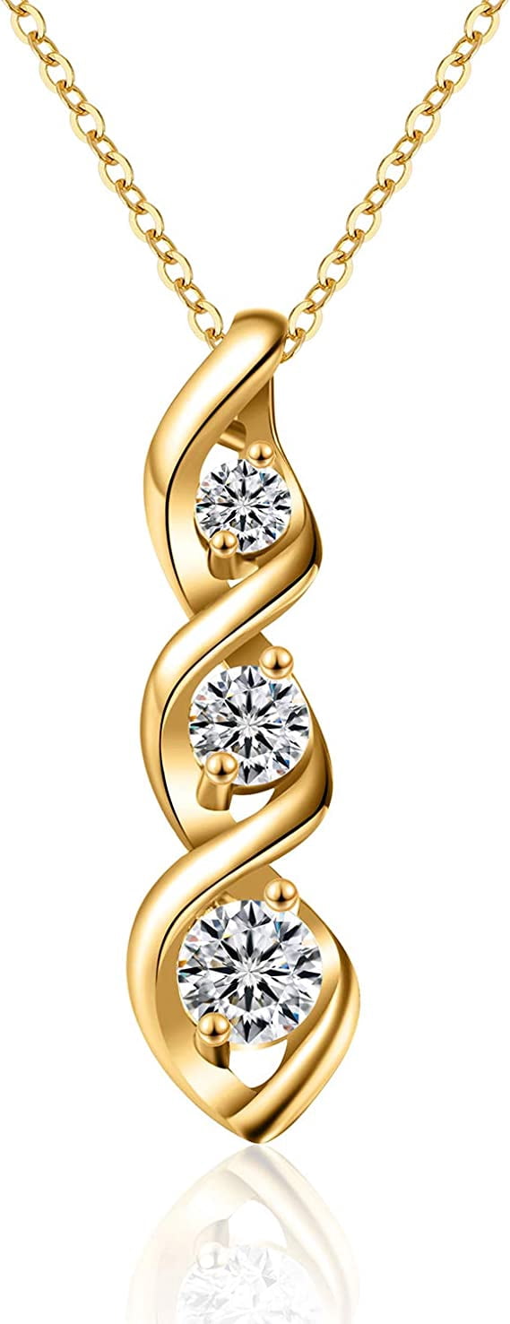 APSVO Gold Cubic Zirconia Necklace for Women Girls, Dainty Simple 3 Stones Pendant Chain Twisted