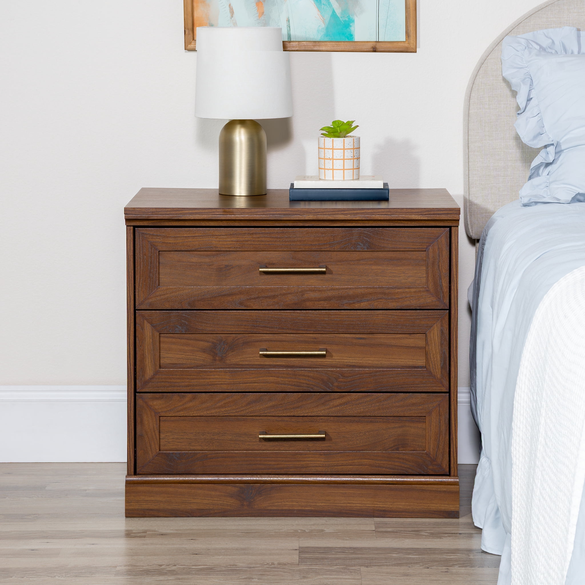 Mainstays Traditional Refined 3-Drawer Nightstand, Canyon Walnut Finish