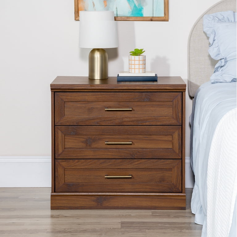 Mainstays Traditional 3-Drawer Nightstand, Canyon Walnut photo 1