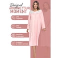 thumbnail image 3 of Casual Nights Women Long Sleeve Henley Nightgown, Cotton Blend House Dress with Floral Print, Relaxed Fit Sleepwear Lounge Dress, Peach Pink L, 3 of 5