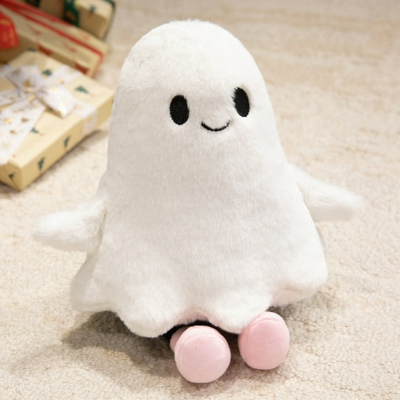 Fridja Halloween Throw Pillow, Ghost Pillow with Legs, Cute Halloween Ghost Plush Toy Ghost Shaped Pillows for Couch Pink Halloween Decor, White, 11.8 inch
