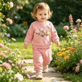 thumbnail image 4 of NOLDARES Toddler Baby Boys Girls Fall Clothes Print Outfit Long Sleeve Sweatshirt and Jogger Pants Set(Pink,18-24 M), 4 of 9