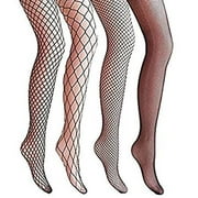 Magik 4 Packs Women Fishnet Stocking Cross Seamless Nylon Mesh Tights Pantyhose (Black Fishnet)