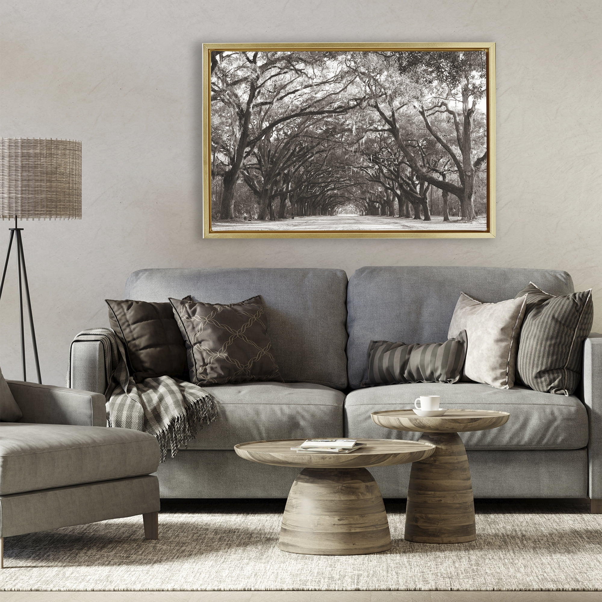 Stupell Industries Georgia Stroll Tree Tunnel Gold Framed Floater Canvas Wall Art, design by Nathan Larson