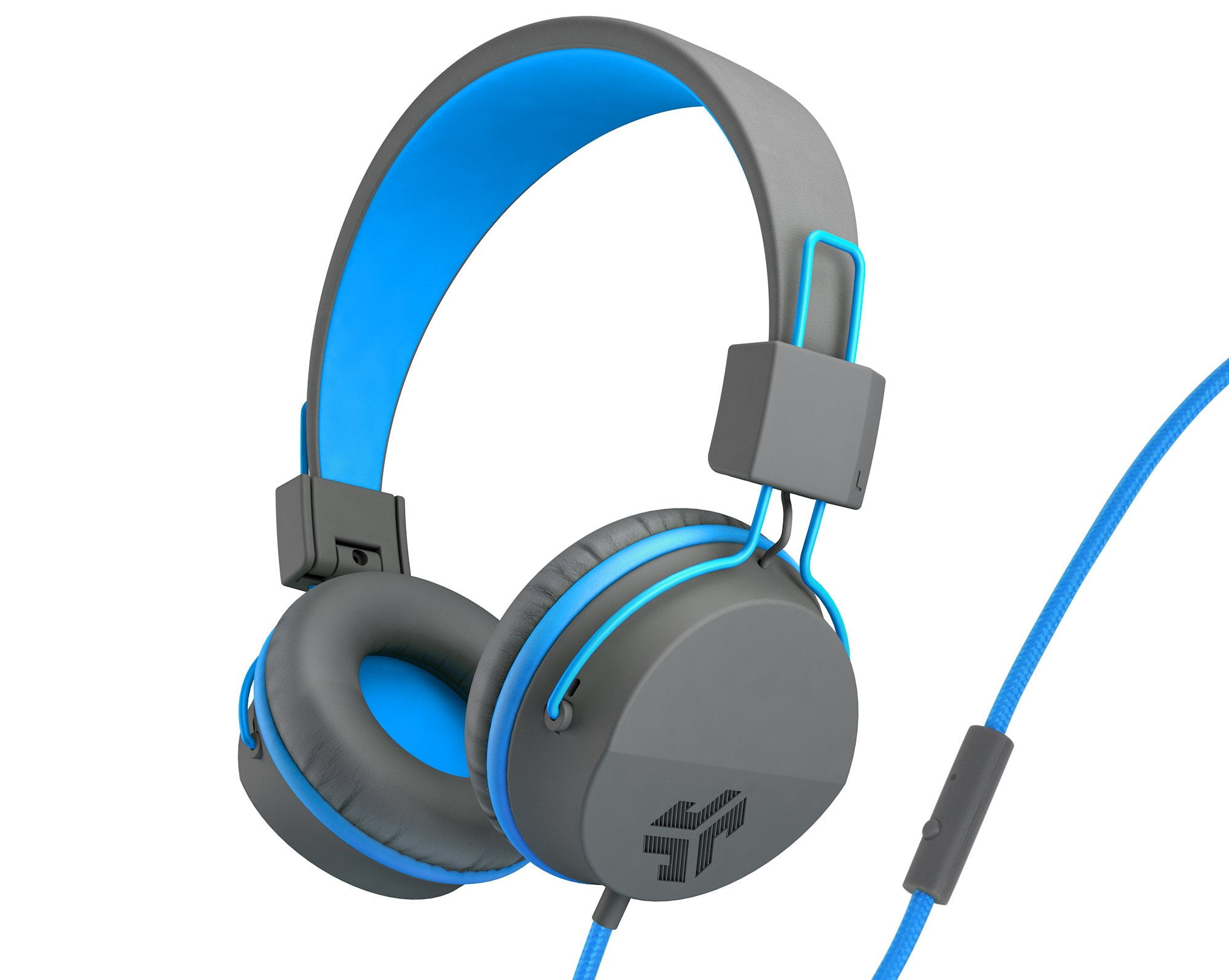 JLab Audio JBuddies Studio On-ear Kids Folding Headphones with Microphone, Volume Safe, Gray & Blue HJKSTUDIORGRYBLU6