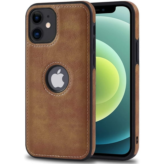 AIOVETEAB Compatible with iPhone 12 Mini Case Premium Leather TPU Hybrid Case Cover,Brown