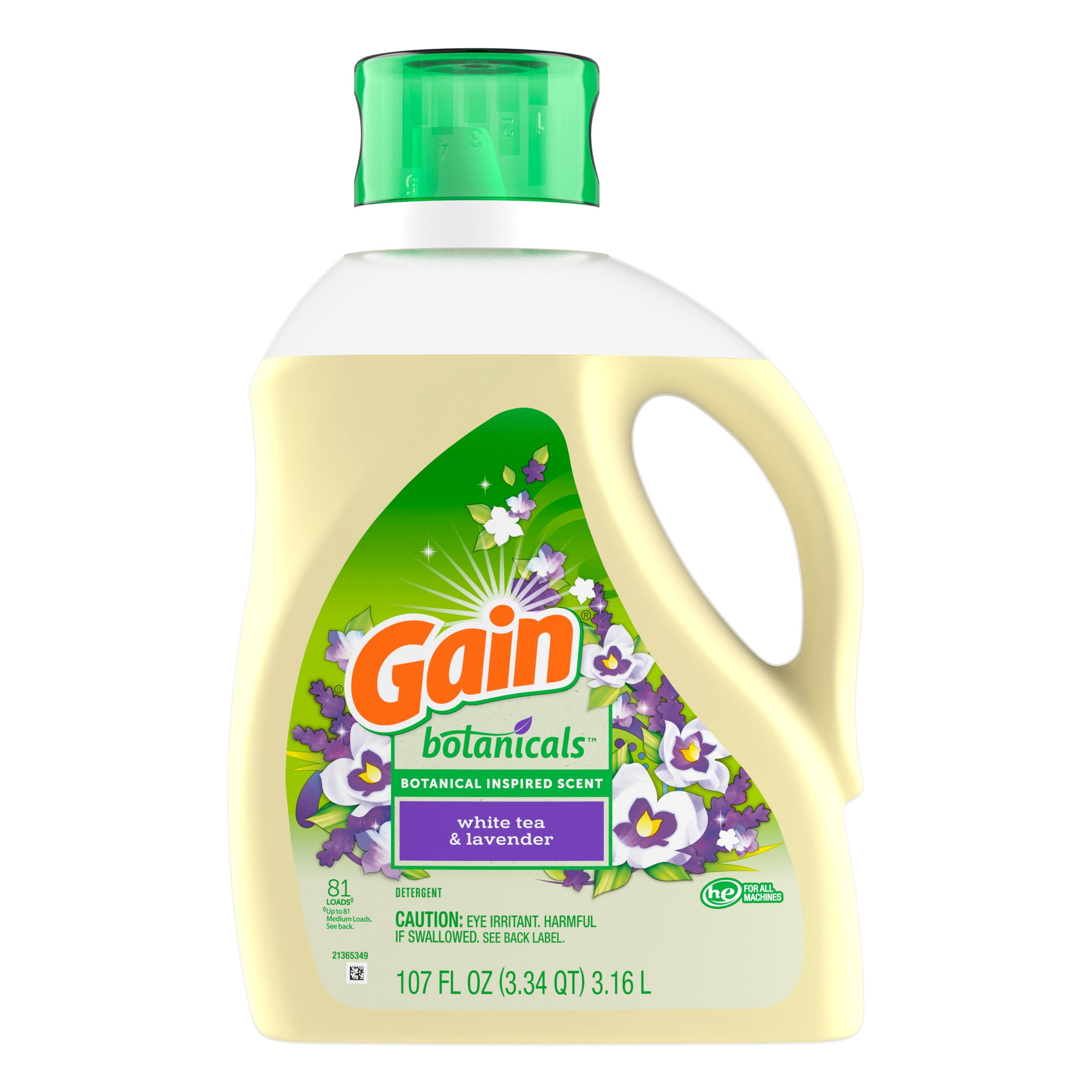 Gain Botanicals Liquid Laundry Detergent, White Tea & Lavender Scent, 81 Loads, 107 fl oz, HE Compatible