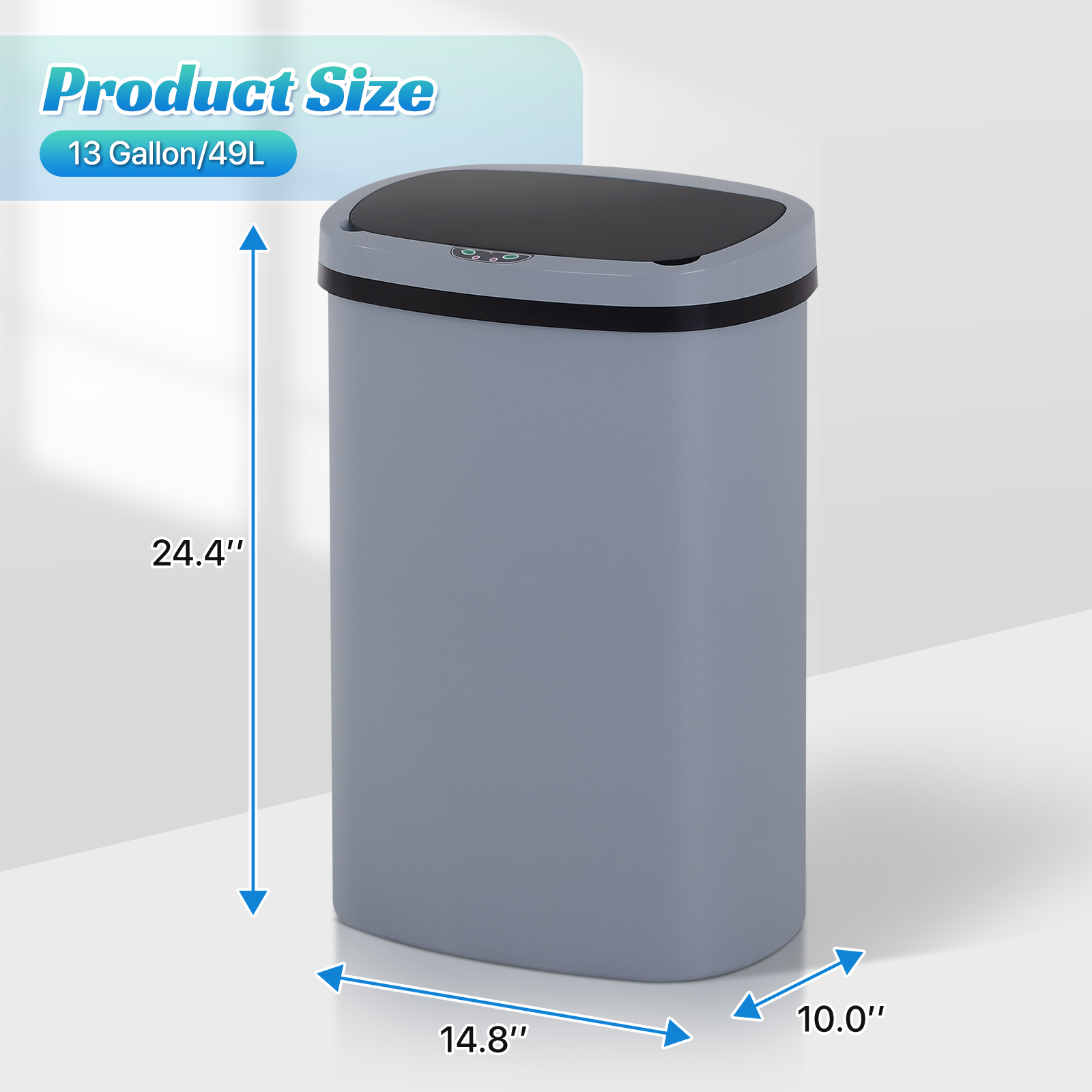 13 Gallon Plastic Garbage Can Kitchen Trash Can Automatic Touch Free Trash can with Lid 50 Liter Waste Bin Mute Anti-Fingerprint for Bedroom Home Office Living Room, Gray