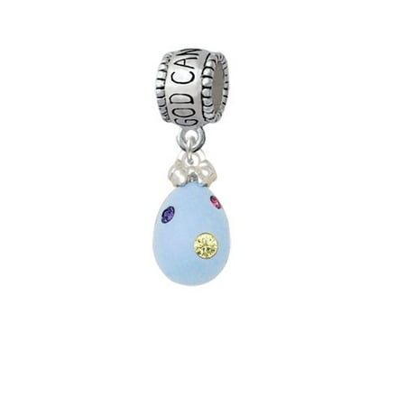 Easter Egg Bead - Light Blue Easter Egg with Multicolored Crystal Dots - God Can Charm Bead