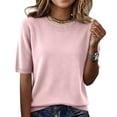 thumbnail image 2 of Womens Crew Neck Short Sleeve Sweaters Lightweight Knitted Pullover Summer Casual Basic Clothes Light pink L, 2 of 7
