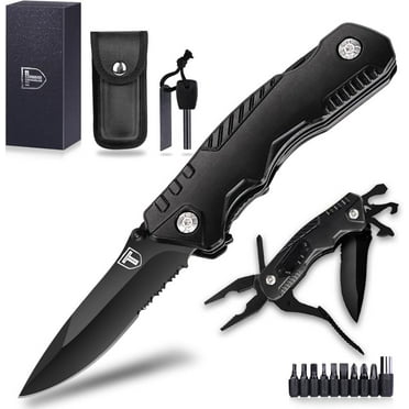 Pocket Knife 9 in1 Multi-tool Tactical Knife with Blade Saw Pliers Screwdriver Bottle Opener Full Stainless Steel Folding Knife