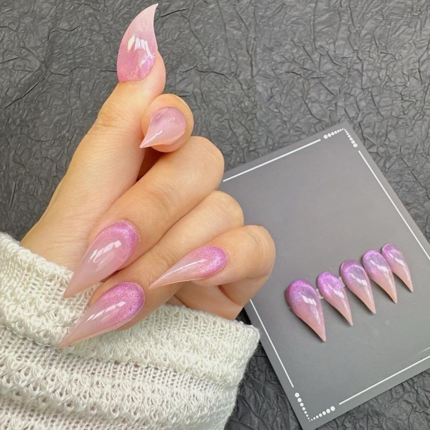 Cat Claw Press on Nails Handmade Short Stiletto Pink Cat Eye Short Reusable Cute Thick Acrylic Press on Nails Cat Dragon Eagle Claw False Nail with Y2K Style Design Glossy Glue on Nail