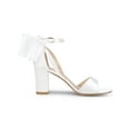 thumbnail image 3 of BLISSFUL STEP Style Women's Mesh Bow Heels Ankle Strap Open Toe Block Heel Sandals White 10, 3 of 6