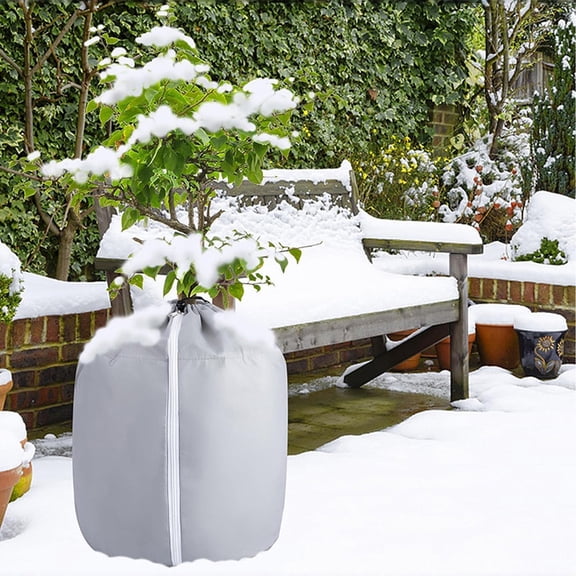 Large Plant Frost Protection Cover in Gray,25.6" Waterproof Thickened Non-Woven Fabric Insulation Bag, Durable & Reusable Winter Shield, for Large Pots, Root Balls or Base of Small Trees