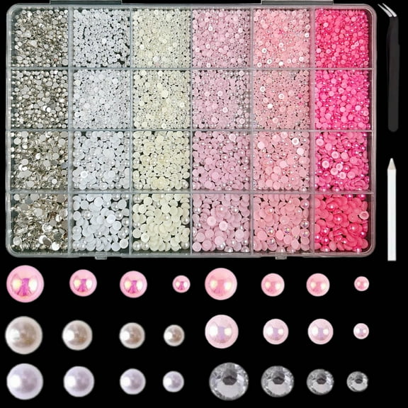1BOX 3D Pearls Nail Charms Design Set ,24Grids Flatback Pearls for Crafting, Charms for Nails Design