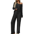 thumbnail image 3 of Long Sleeve Loungewear Sets for Women Knit Comfy Two Piece Cozy Soft Matching Sets Ribbed Pajama Suit New Casual 2 Piece Outfits for Women Black L, 3 of 8