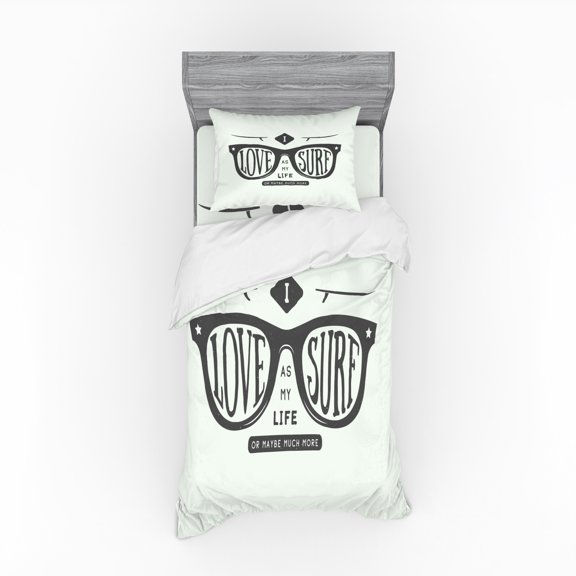 Ambesonne Saying Bedding Set 3 Pcs, I Love Surf as My Life, Twin XL, Charcoal Grey Coconut