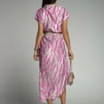 thumbnail image 5 of Dresses for Women 2023 Short Sleeve Printing Floral Pattern Dress One Shoulder Off Slash Midi Fit And Flare Y2K Fashion Elegant Vintage Homecoming Irregular Swing Hem Dress with Belt, 5 of 5