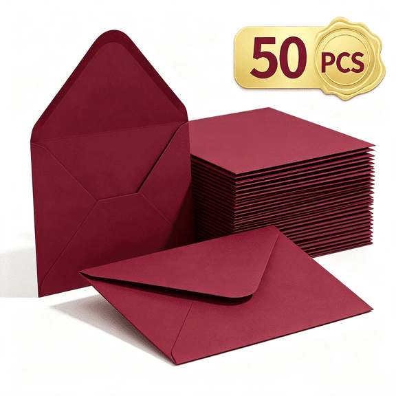 50 PCS Burgundy Colorful A7 Envelopes with Stickers, 5x7 Envelopes for Greeting Cards, Great for Invitations, Wedding Invitation, Birthday, Graduation