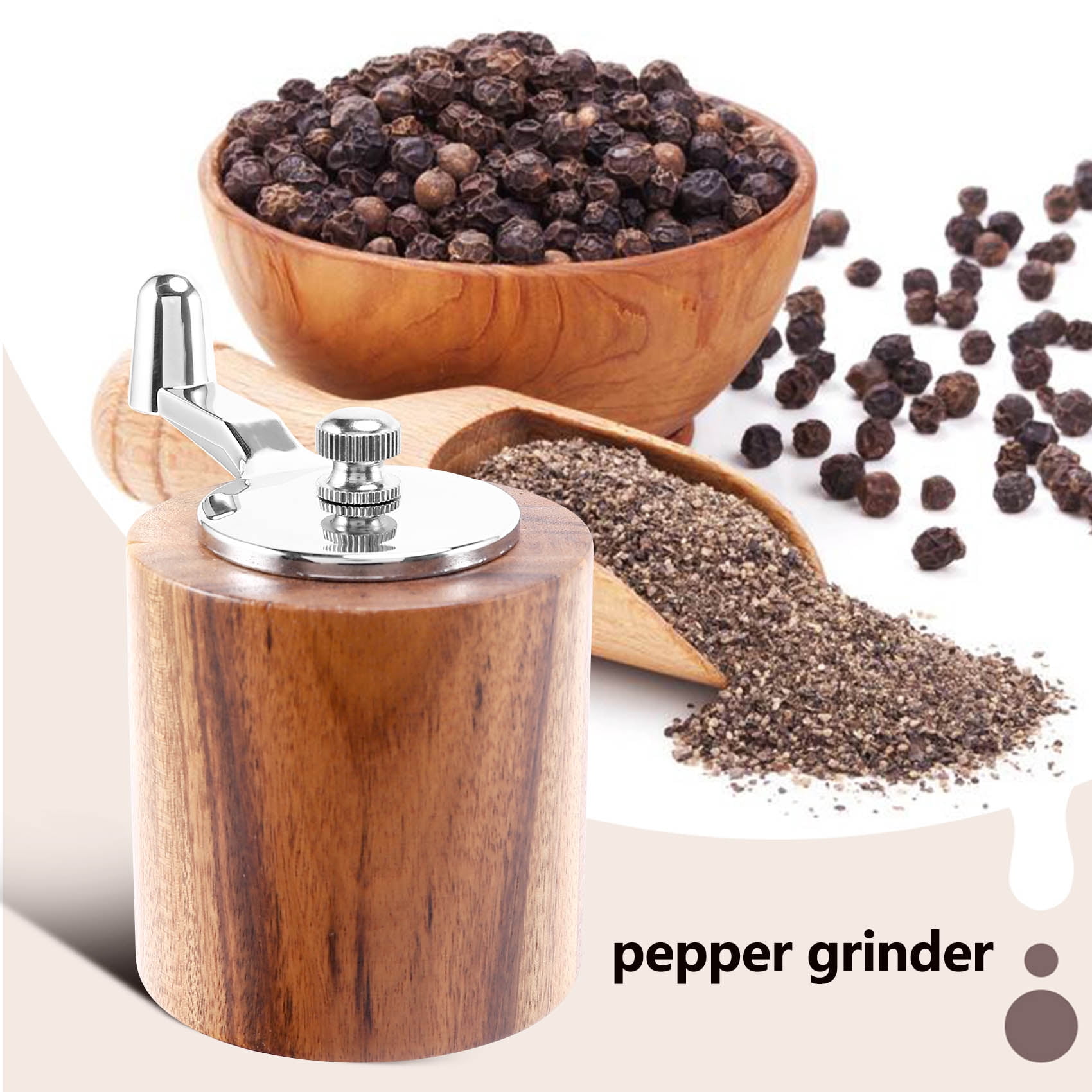 Manual Salt Pepper Grinder ，Oak Wood Pepper Mill with Hand Crankl Hand Crank  Spice Salt Grinder