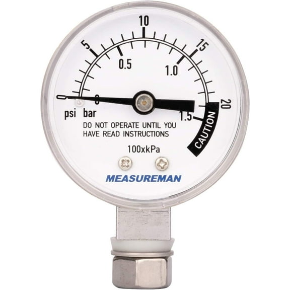 MEASUREMAN Stainless Steel Pressure Cooker Gauge, Pressure Canner Gauge, Steam Pressure Gauge, 2" Dial, Lower Mount, Including Gasket, Washer and Nut